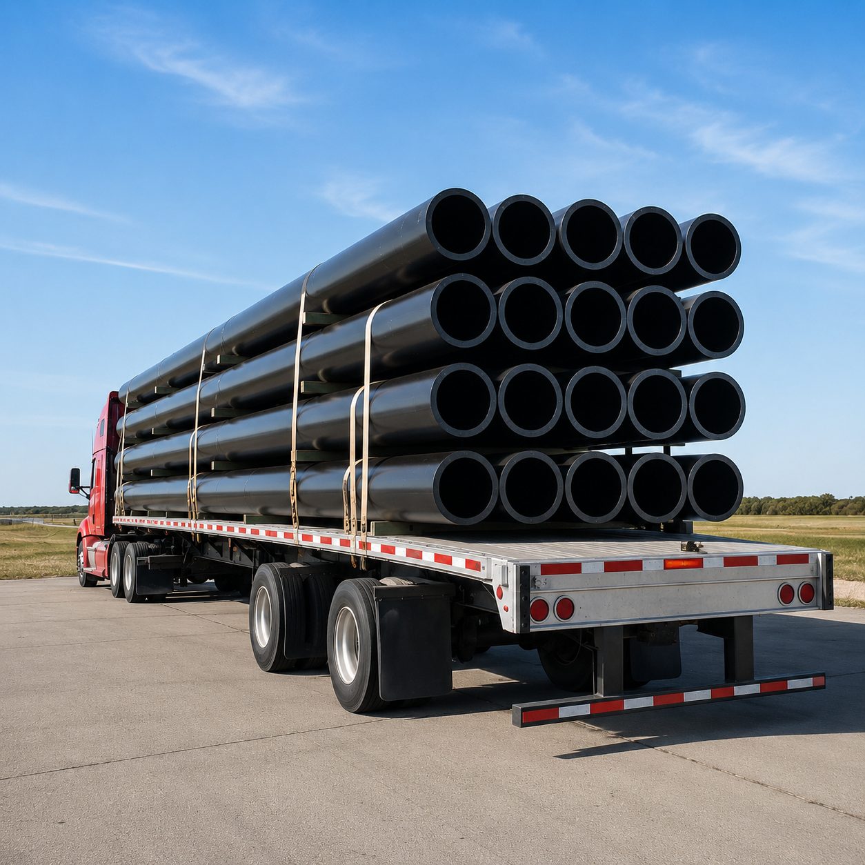 HDPE pipe loaded for delivery